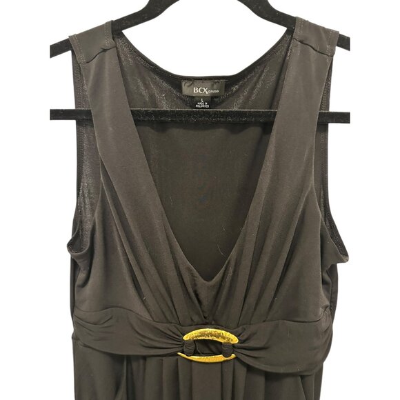 👗 2/$30Black Plunging Neckline Cocktail Dress Gold Buckle Accent & Pockets sz L - Picture 4 of 8